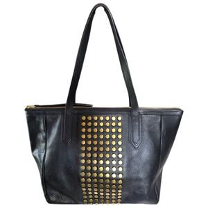 Fossil Sydney Shopper Tote Black Leather Gold Studded Large Shoulder Bag Purse